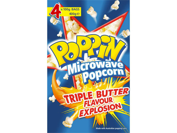 Poppin Microwave Popcorn Triple Butter Flavour 4 Pack
