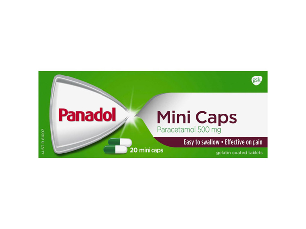 Panadol Mini Caps for Pain Relief, Paracetamol 500 mg 20 Pack