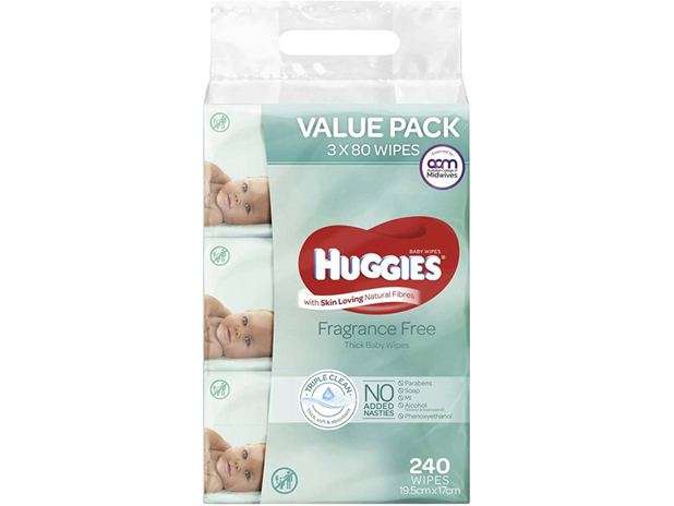 Huggies Baby Wipes Fragrance Free 80 Wipes Per Pack 3 Pack