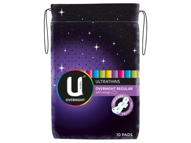 U By Kotex Overnight Ultrathins Regular 10 Pack