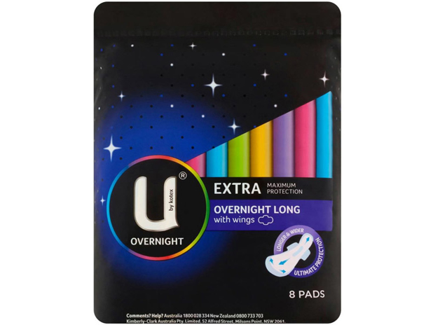 U By Kotex Maxi Overnight Pad Long 8 Pack