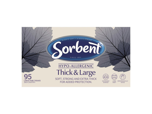 Sorbent Hypo-Allergenic 95 Facial Tissue Thick & Large 95 Pack