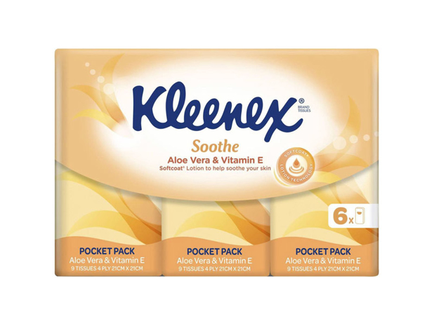 Kleenex To Go Facial Tissues Aloe Vera Pocket 6 Pack