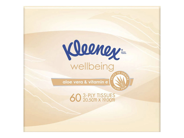 Kleenex Wellbeing Facial Tissues Aloe Vera & Vitamin E 3-Ply 60 Pack