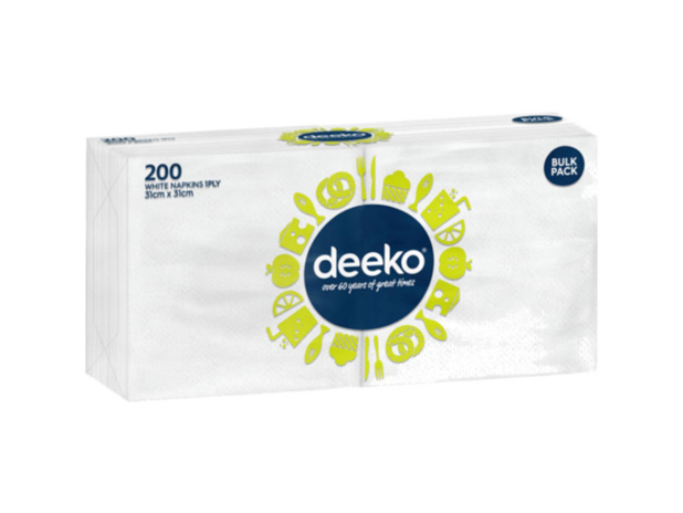 Deeko 1 Ply White Lunch Napkins 200 Pack