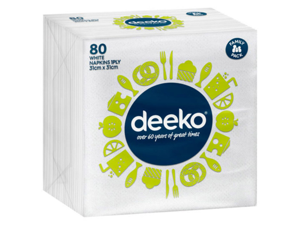 Deeko 1 Ply White Lunch Napkins 80 Pack