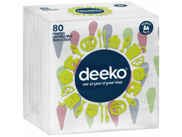 Deeko 1 Ply Printed Lunch Napkins 80 Pack