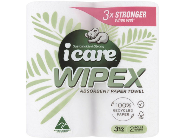 iCare Wipex Recycled Paper Towel White 2 Pack
