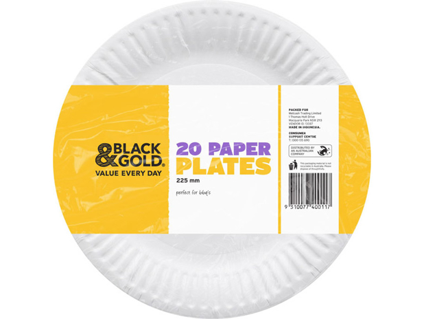 Black & Gold Paper Plates 20 Pack