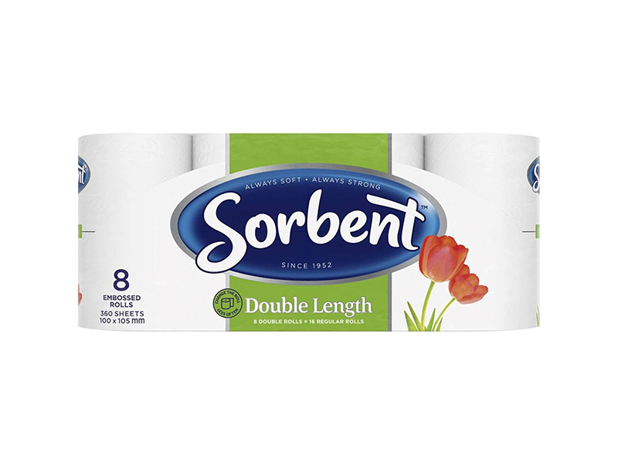 Sorbent Double Length Toilet Tissue 8 Pack