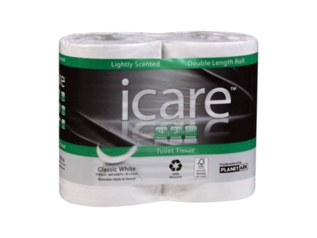 iCare Double Length 3 Ply Toilet Roll 4 Pack