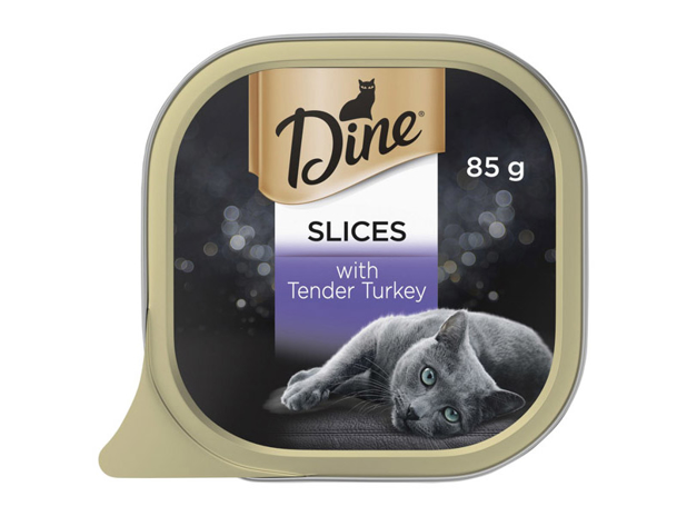 Dine Wet Cat Food Tender Turkey Slices Tray 85g