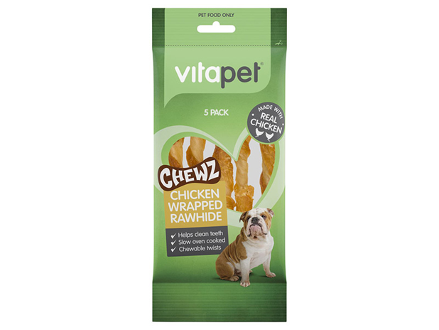 VitaPet Chewz Dog Treats Chicken Wrapped Rawhide Twists 5 Pack