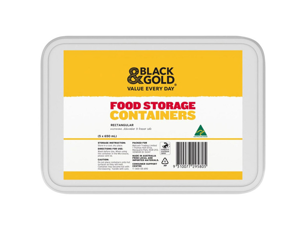 Black & Gold Rectangle Containers 5 Pack
