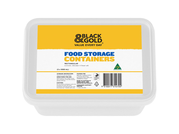 Black & Gold Rectangle Container 1000ml 3 Pack