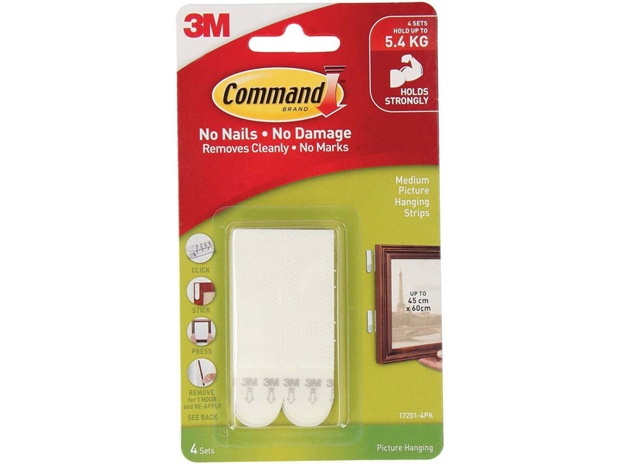 3M Command Picture Hanging Strips Medium White 4 Pack