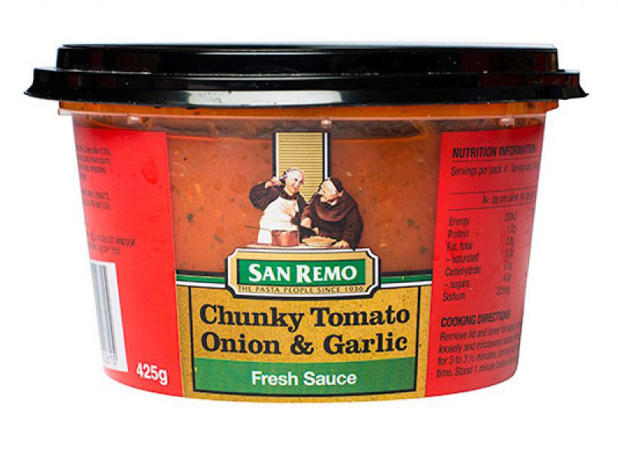San Remo Pasta Sauce Tomato/Onion/Garlic Chunks 425g