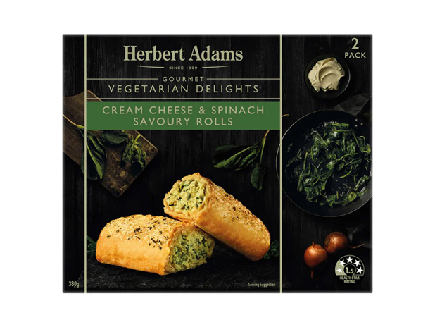 Herbert Adams Vegetarian Delights Cream Cheese & Spinach Savoury Rolls 2 Pack