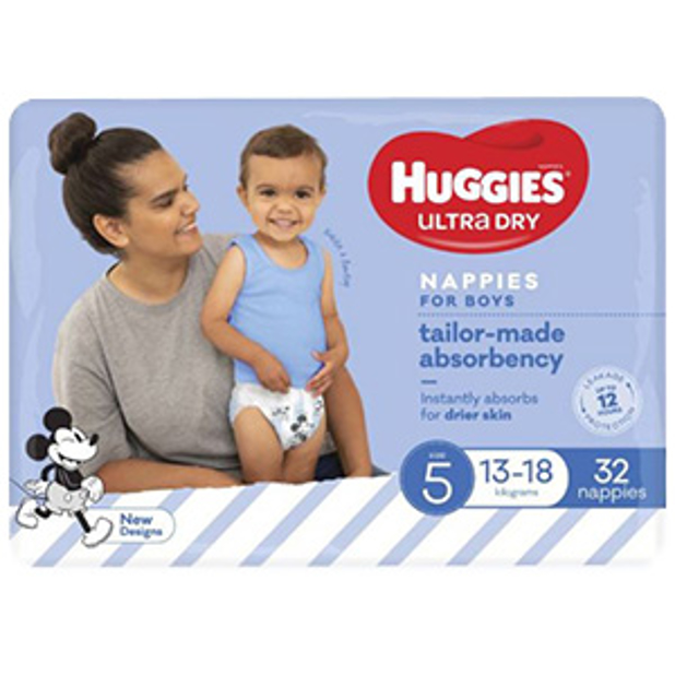 Huggies Ultra Dry Nappies Boys Size 5 (13-18kg) 32 Pack