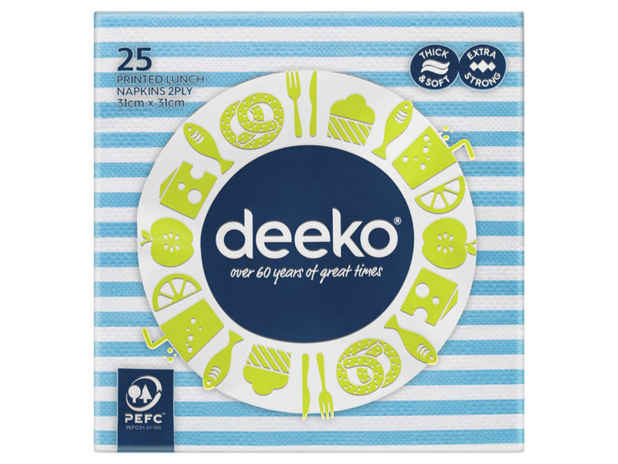 Deeko 2 Ply Printed Lunch Napkins 25 Pack