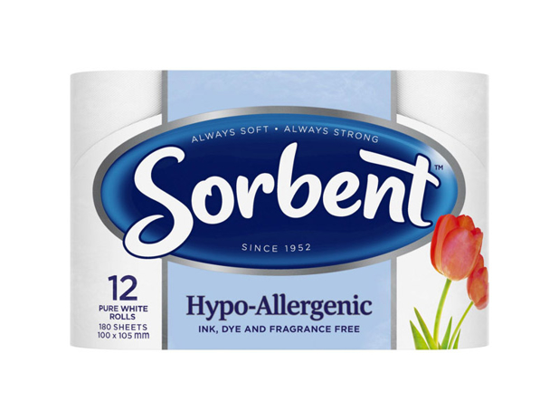 Sorbent Hypo-Allergenic Toilet Tissue Rolls 12 Pack