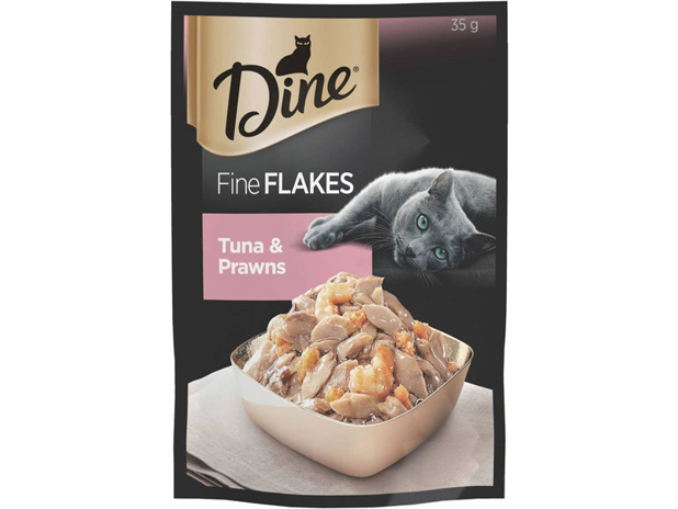 Dine Fine Flakes Tuna & Prawns Wet Cat Food Pouch 35g