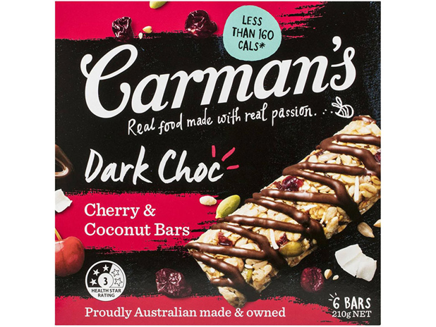Carman's Dark Choc Cherry Coconut Bar 210g