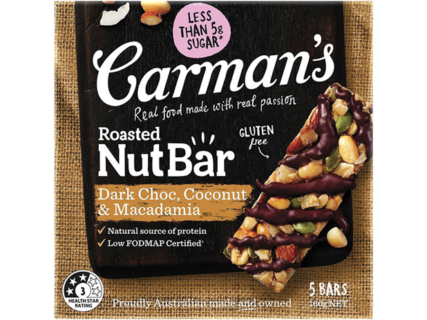 Carman's Dark Choc Macadamia Coconut Nut Bars 5 Pack