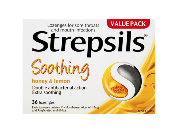 Strepsils Double Antibacterial Soothing Throat Lozenge Honey And Lemon 36 Pack